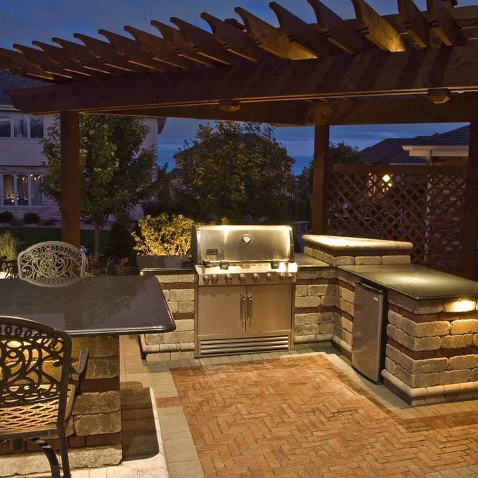 backyard kitchen pergola lighting