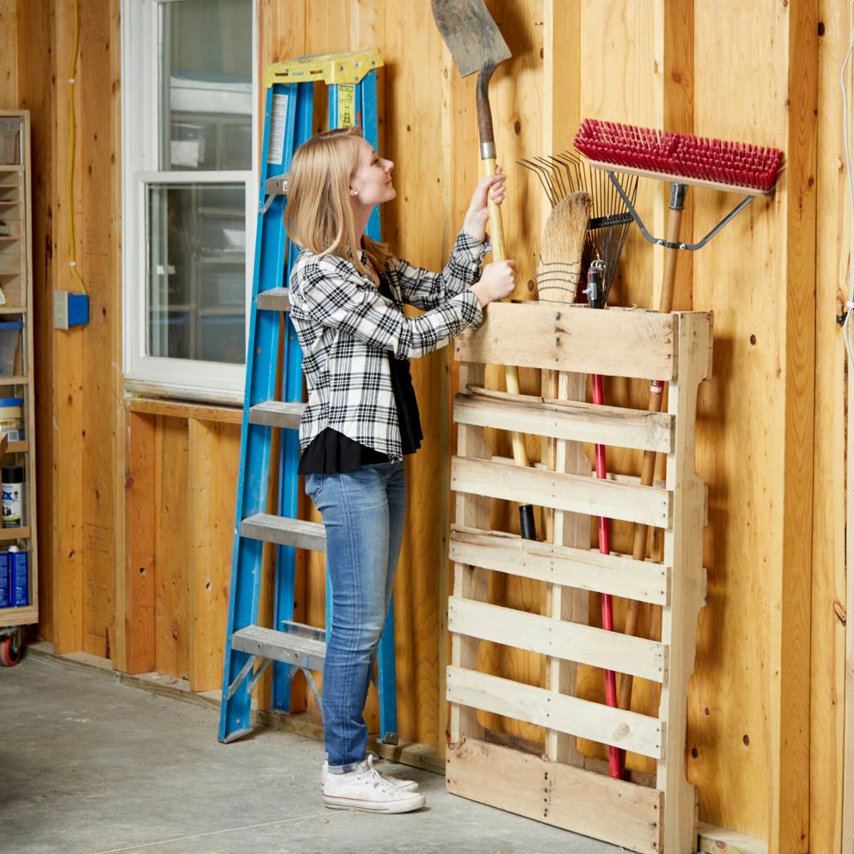 4 Hook Garage Door Organizer Ladder Garden Tool Holder Home Utility Storage 