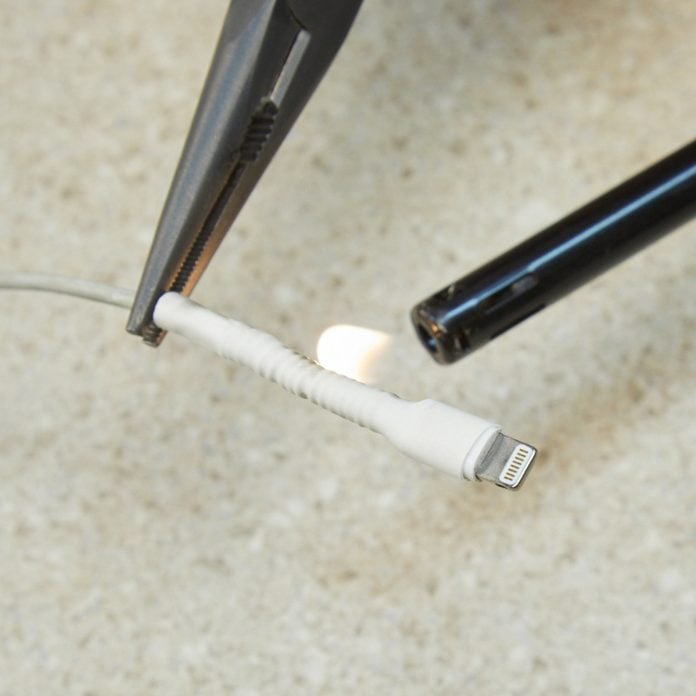 HH phone charger heat shrink tubing pen spring hack