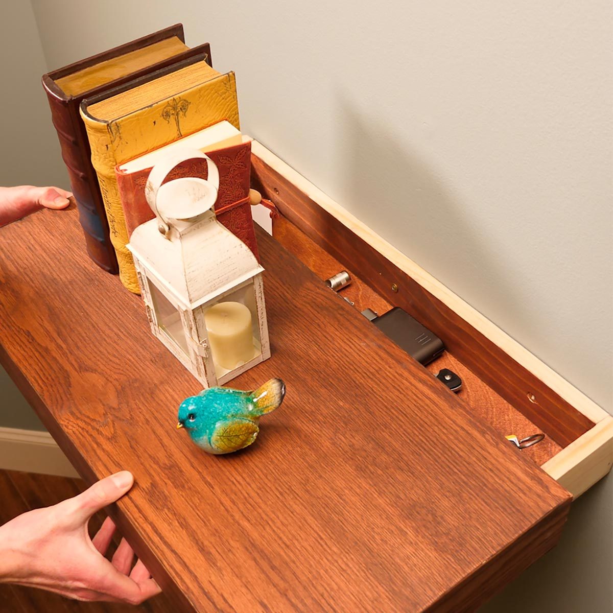 floating shelf with secret drawer