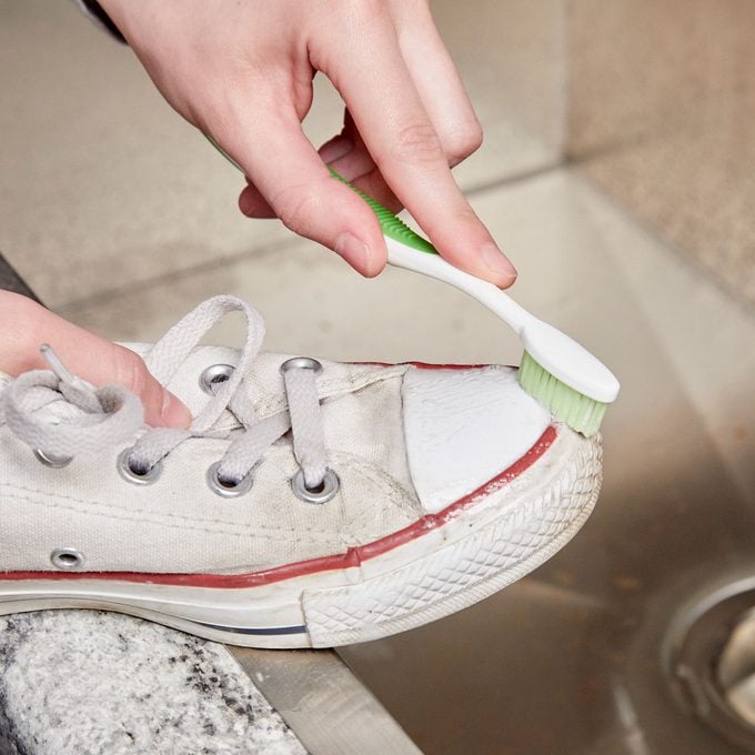 HH clean sneakers with a toothbrush and toothpaste white how to clean sneakers