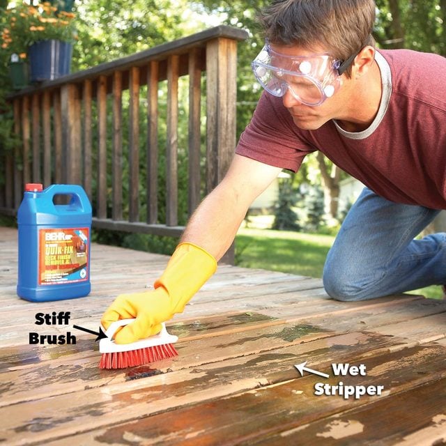 remove flaking deck stain