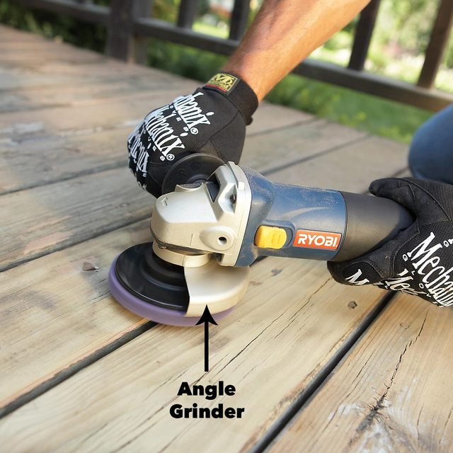 sanding deck with angle grinder
