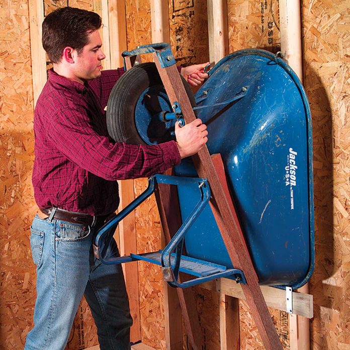 hanging wheelbarrow hook rack