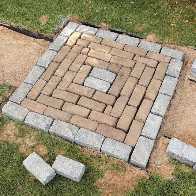 Seating area brick path
