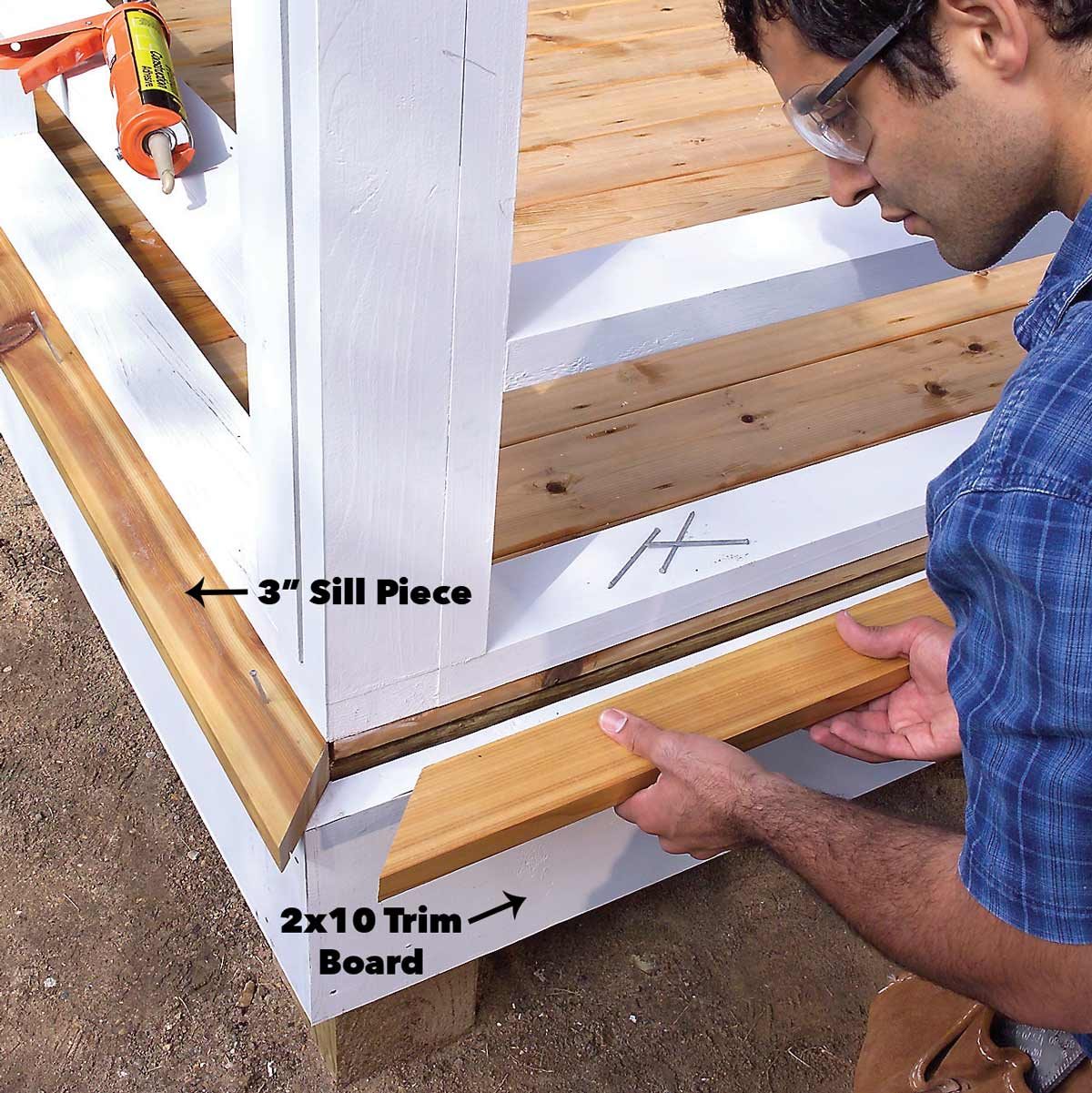 Attach trim and sill to the outer porch walls