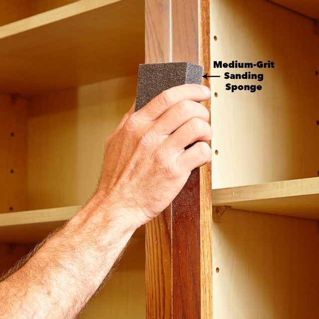 preparing cabinets: medium-grit sanding sponge