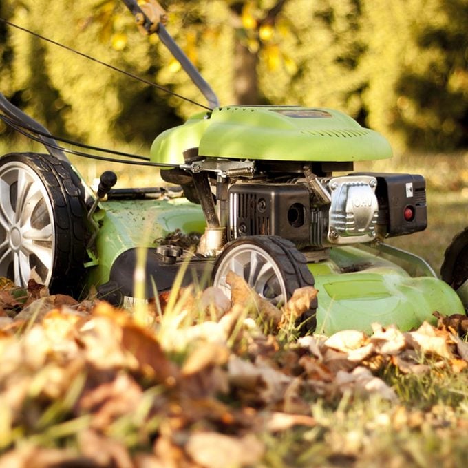 mowing fall leaves