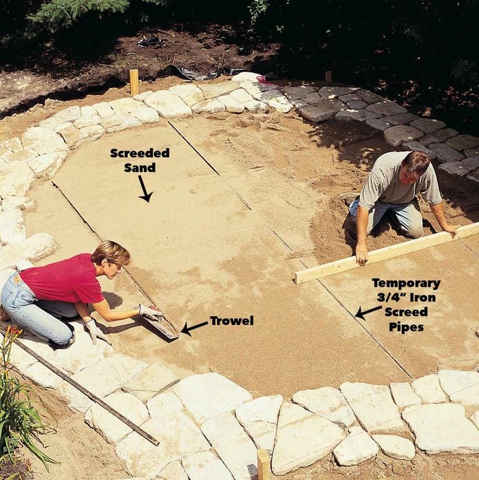 How To Build A Stone And Brick Patio, How To Lay Patio Stones On A Slope