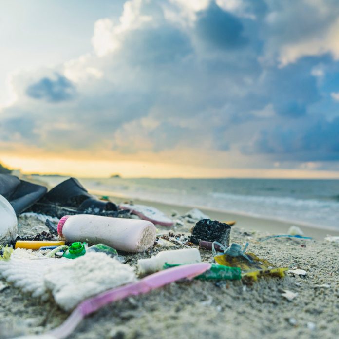 ocean plastic garbage on beach