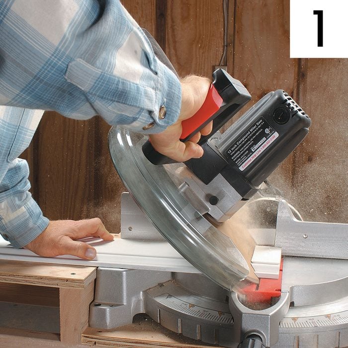 Using a miter saw to cut through baseboard | Construction Pro Tips