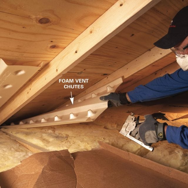 Blown in insulation: install vent chutes