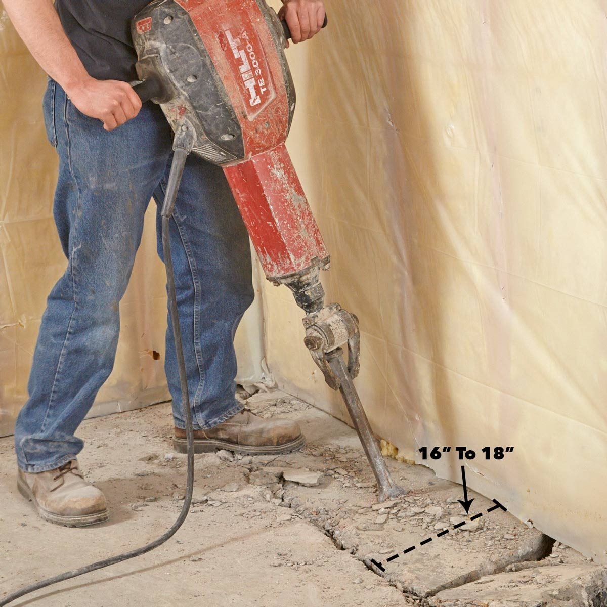 bust up concrete floors with a jackhammer