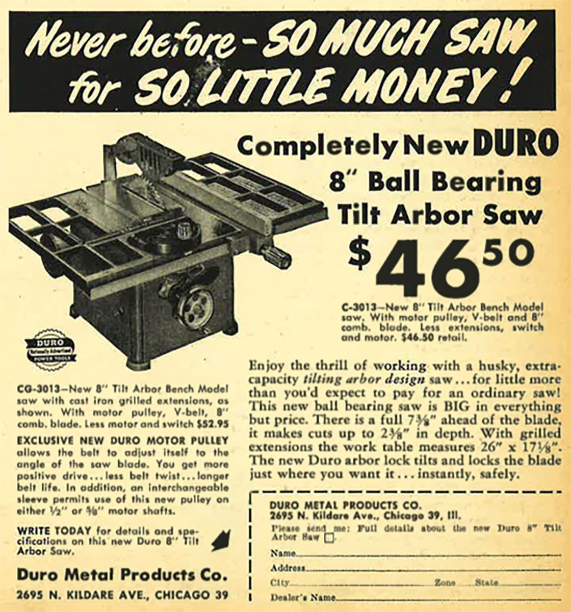 A vintage ad for a table saw | Construction Pro Tips