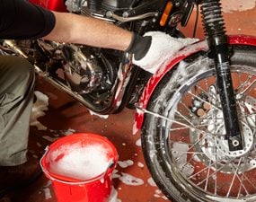 washing a motorcycle