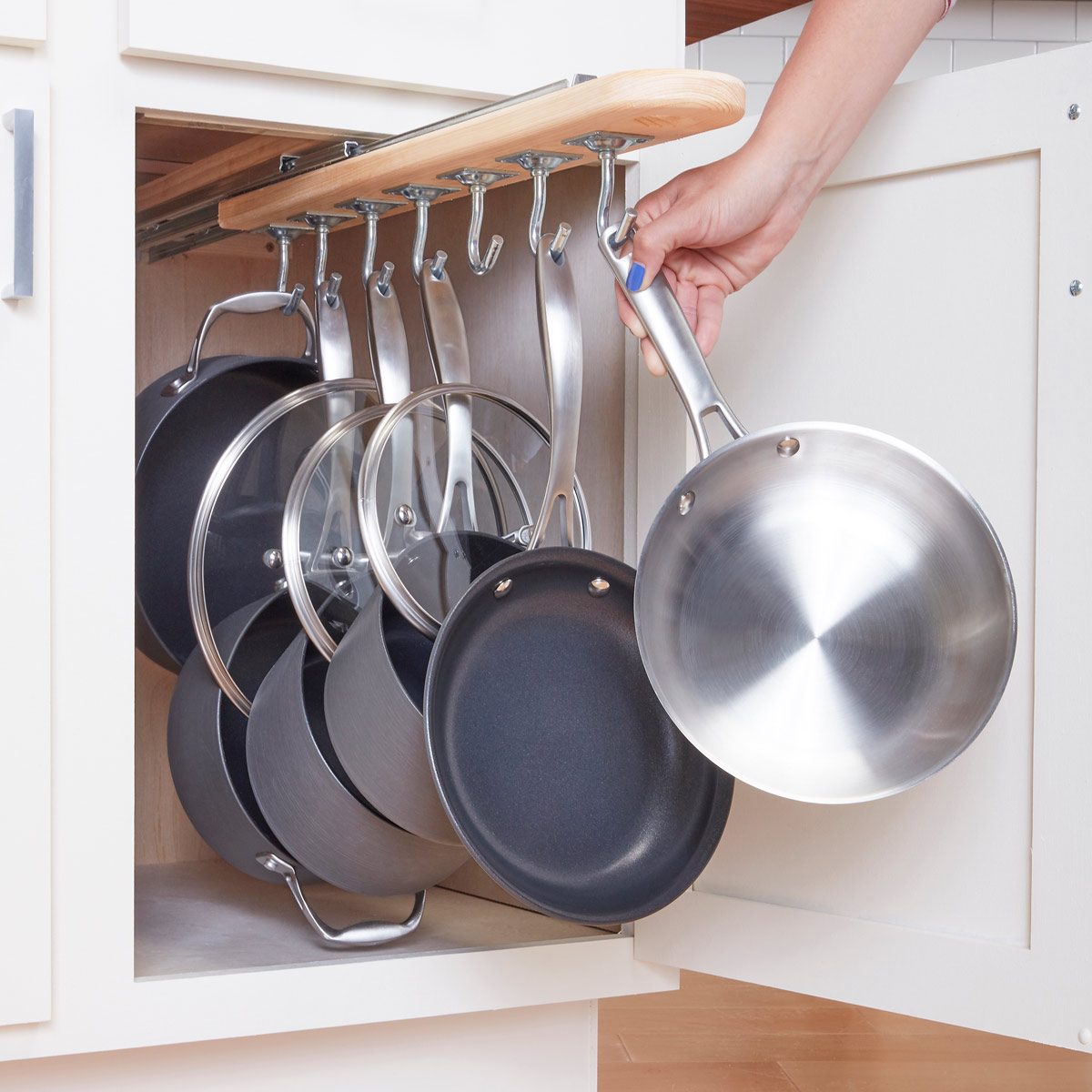 Kitchen Cabinet Storage Solutions Diy Pot And Pan Pullout - Glideware Sliding Pot Holder Diy