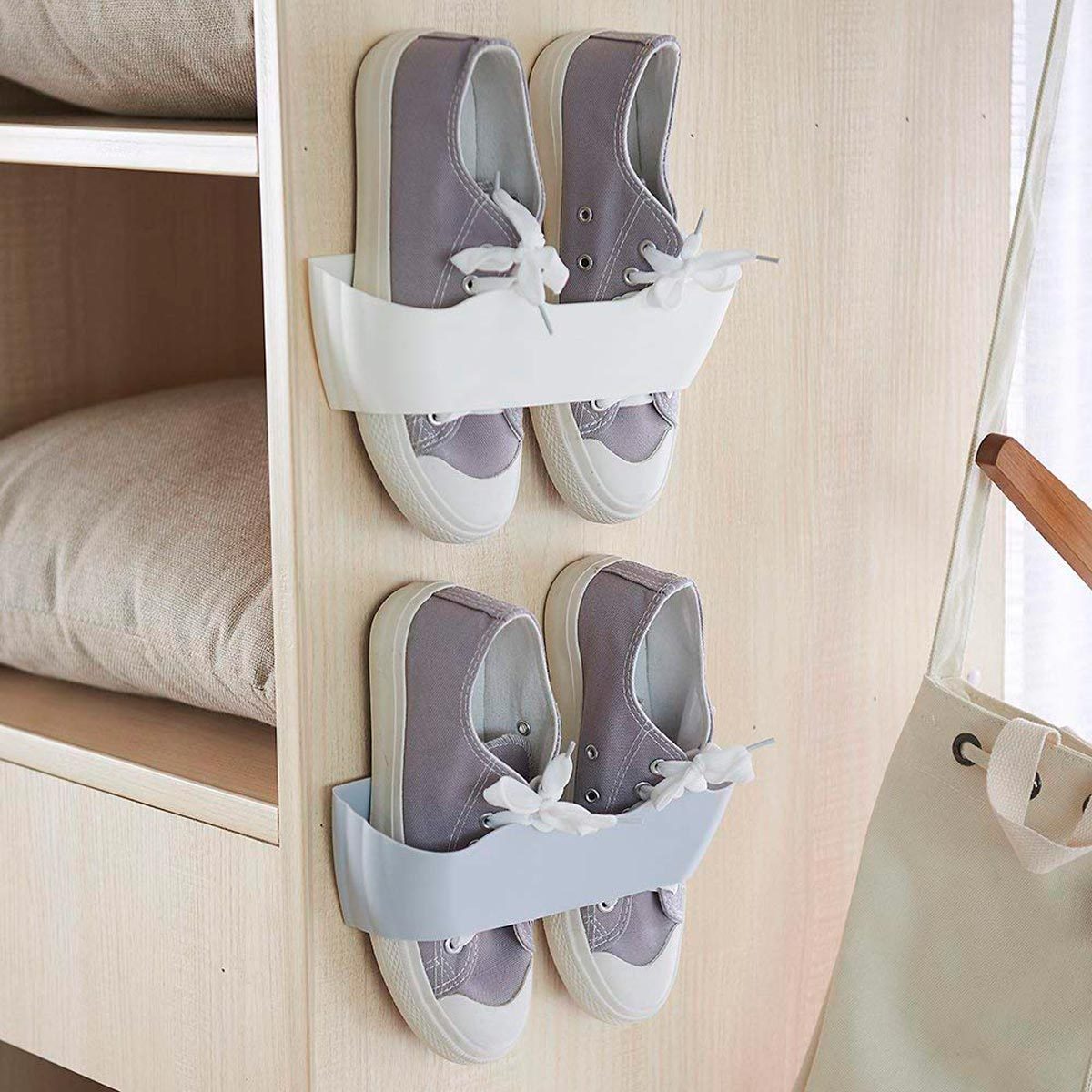 Set of 2 Iron Esdella Shoes Rack Organizer Mounted Wall Storage Shelf Shoe Holder Keeps Any Shoes Off The Floor 