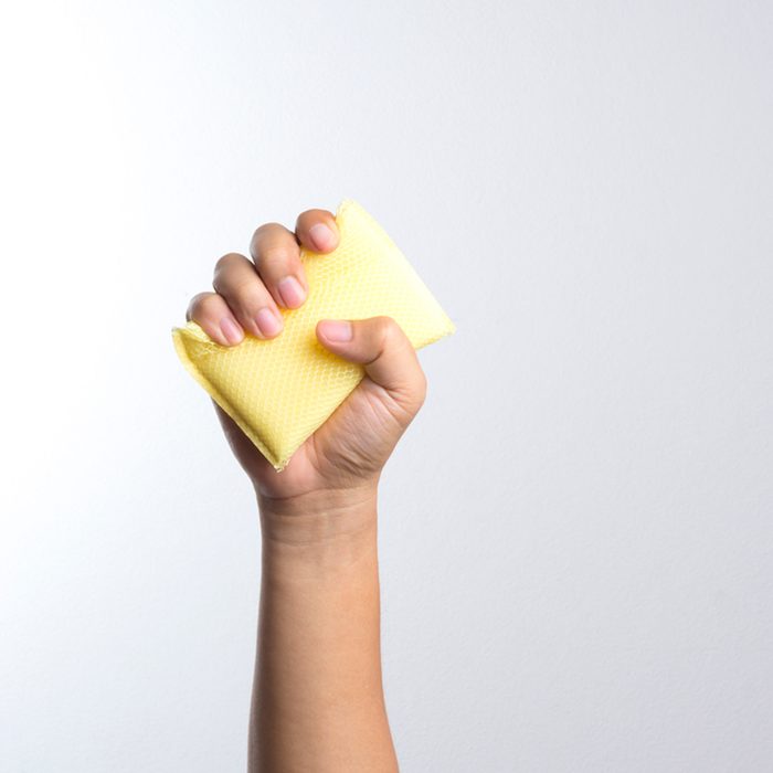 hand holding kitchen sponge