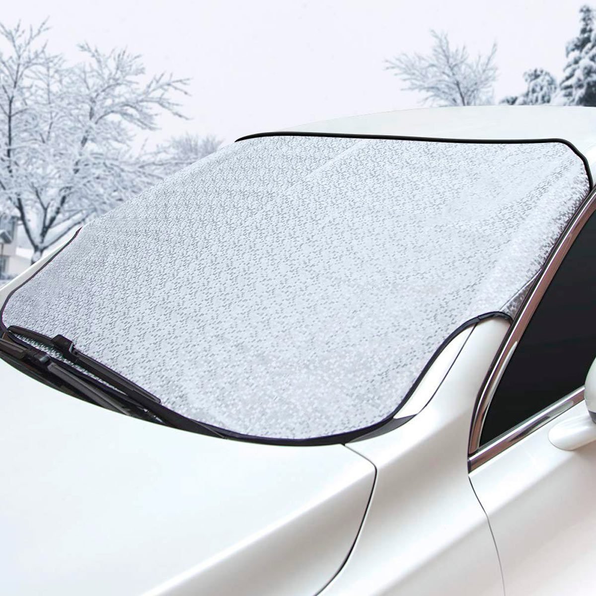 Large Windshield Cover with 2 Side Mirror Covers,Four Layers Protection with Magnetic Edge for Snow Car Windshield Snow Cover Ice Frost Defense Suitable for Most Cars &Vehicles Sun 