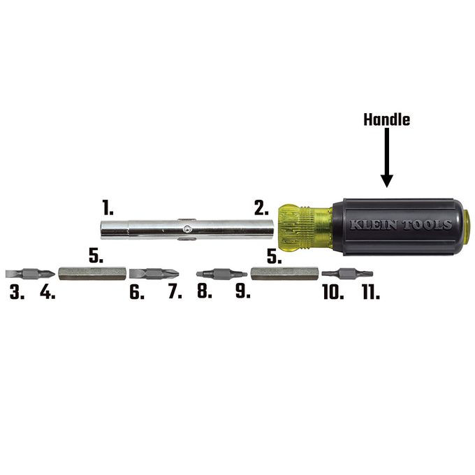 11-in-1 screwdriver with parts labeled | Construction Pro Tips