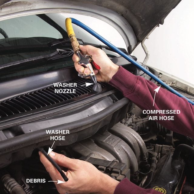 Windshield sprayer: Clear clogged windshield washer nozzles