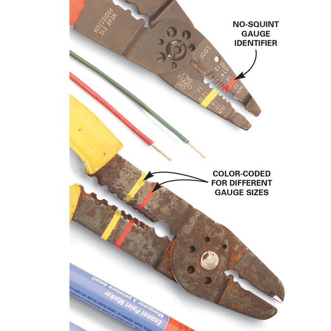 Different color for different gauge sizes on a wire stripper | Construction Pro Tips