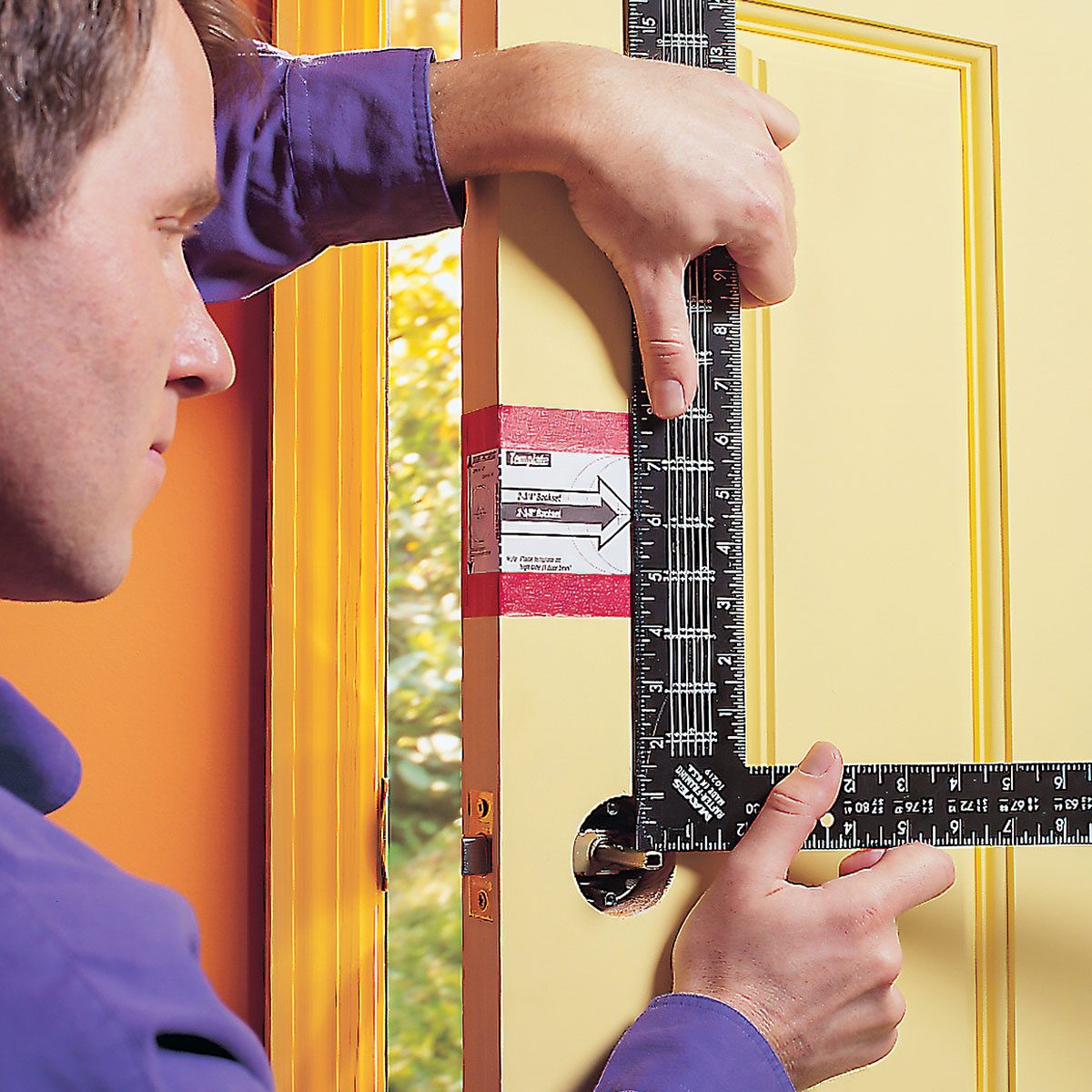 Marking the Door with Scale for Drilling, How To Install A Deadbolt Lock