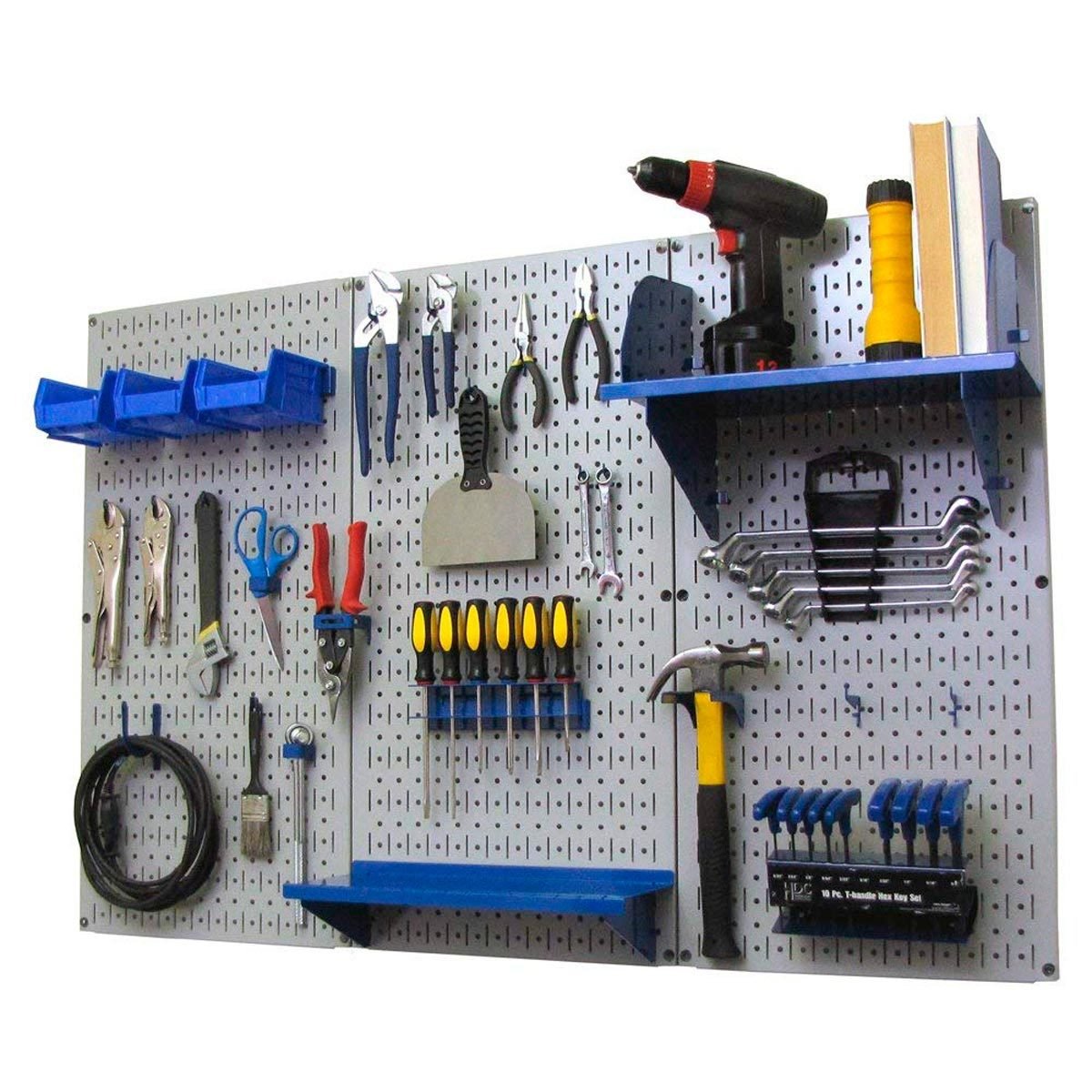 Tool board Wall Mounted Rail 4 sizes Storage Bins 19pcs Warehouse/Garage Shelf 
