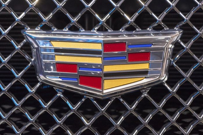 DETROIT, MI/USA - JANUARY 15, 2018: Close up of a 2018 Cadillac CTS-V grill at the North American International Auto Show (NAIAS), one of the most influential car shows in the world each year.