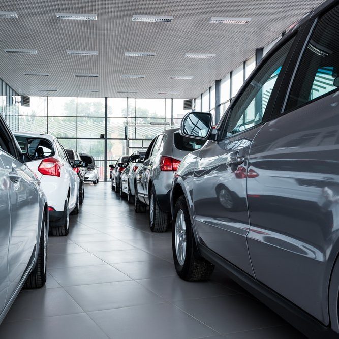 New cars at dealer showroom