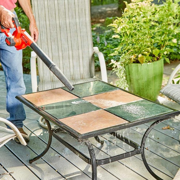 leaf blower dry patio after rain