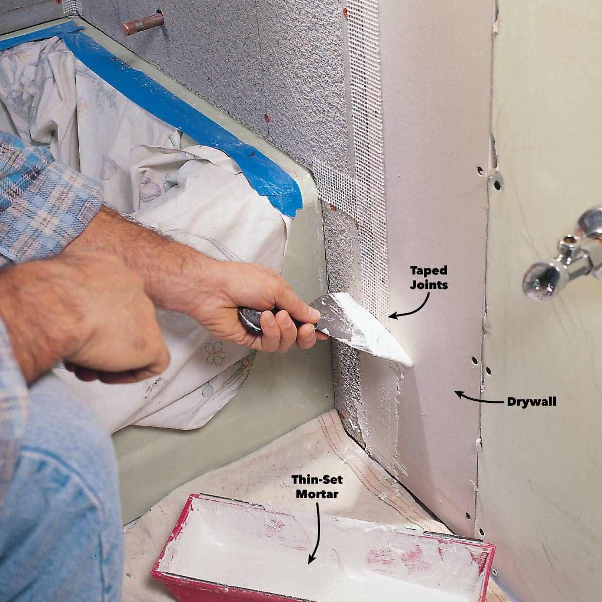 Tape the seams with mortar