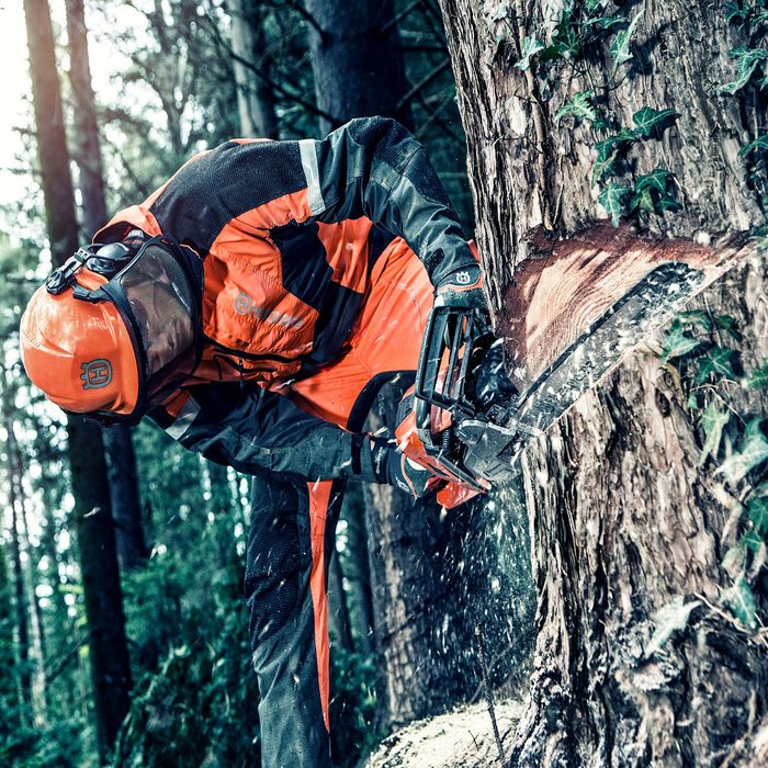 Cutting into a tree with a husqvarna chainsaw | Construction Pro Tips