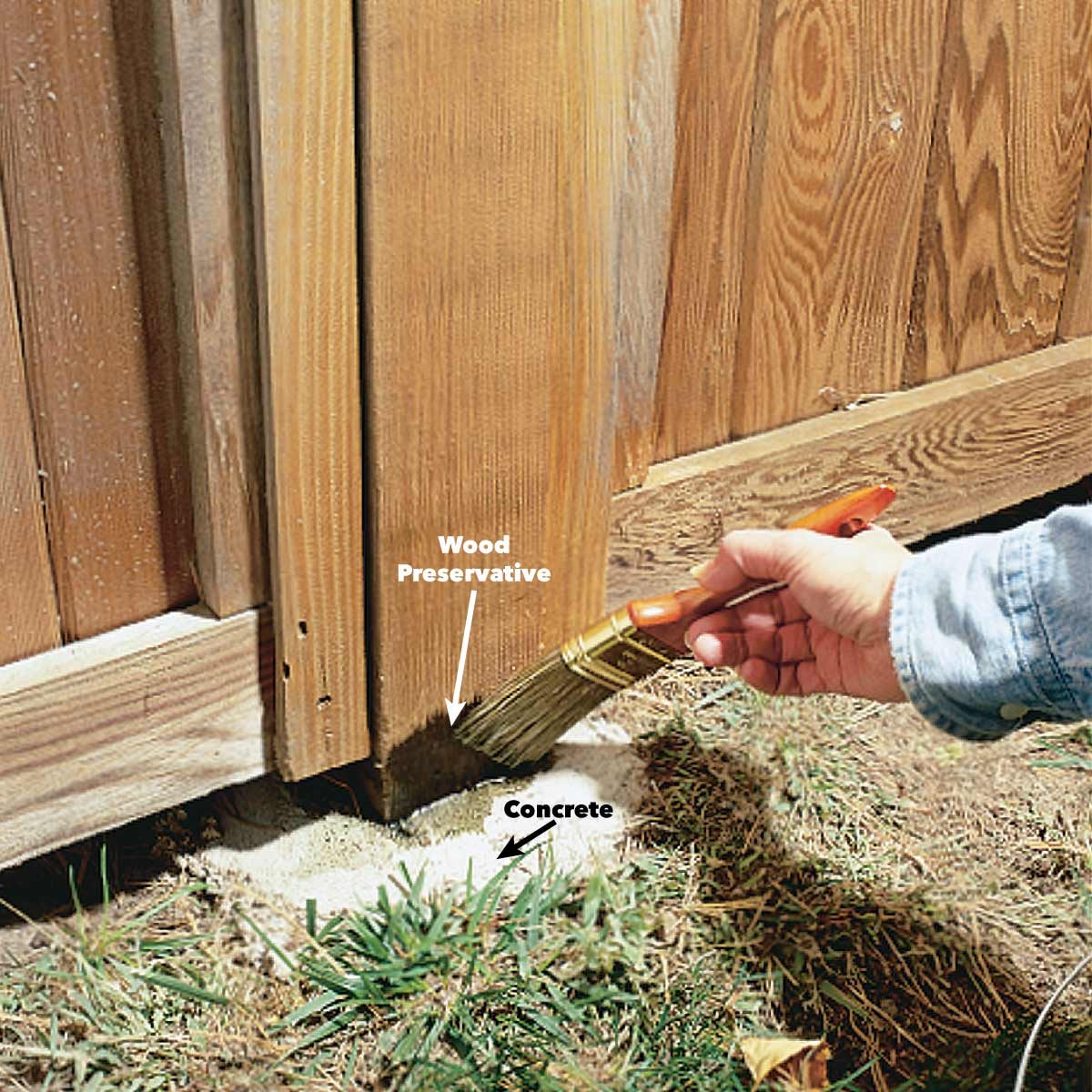 apply wood preservative to fence post