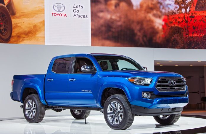 DETROIT - JANUARY 13: A Toyota Tacoma Truck on display January 13th, 2015 at the 2015 North American International Auto Show in Detroit, Michigan.
