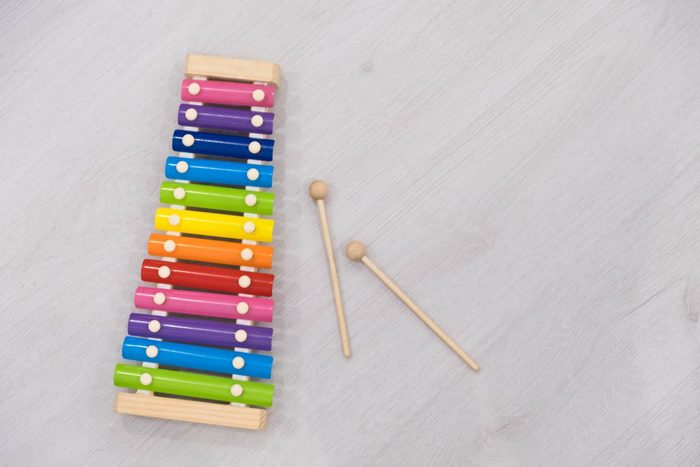 Rainbow colored toy xylophone