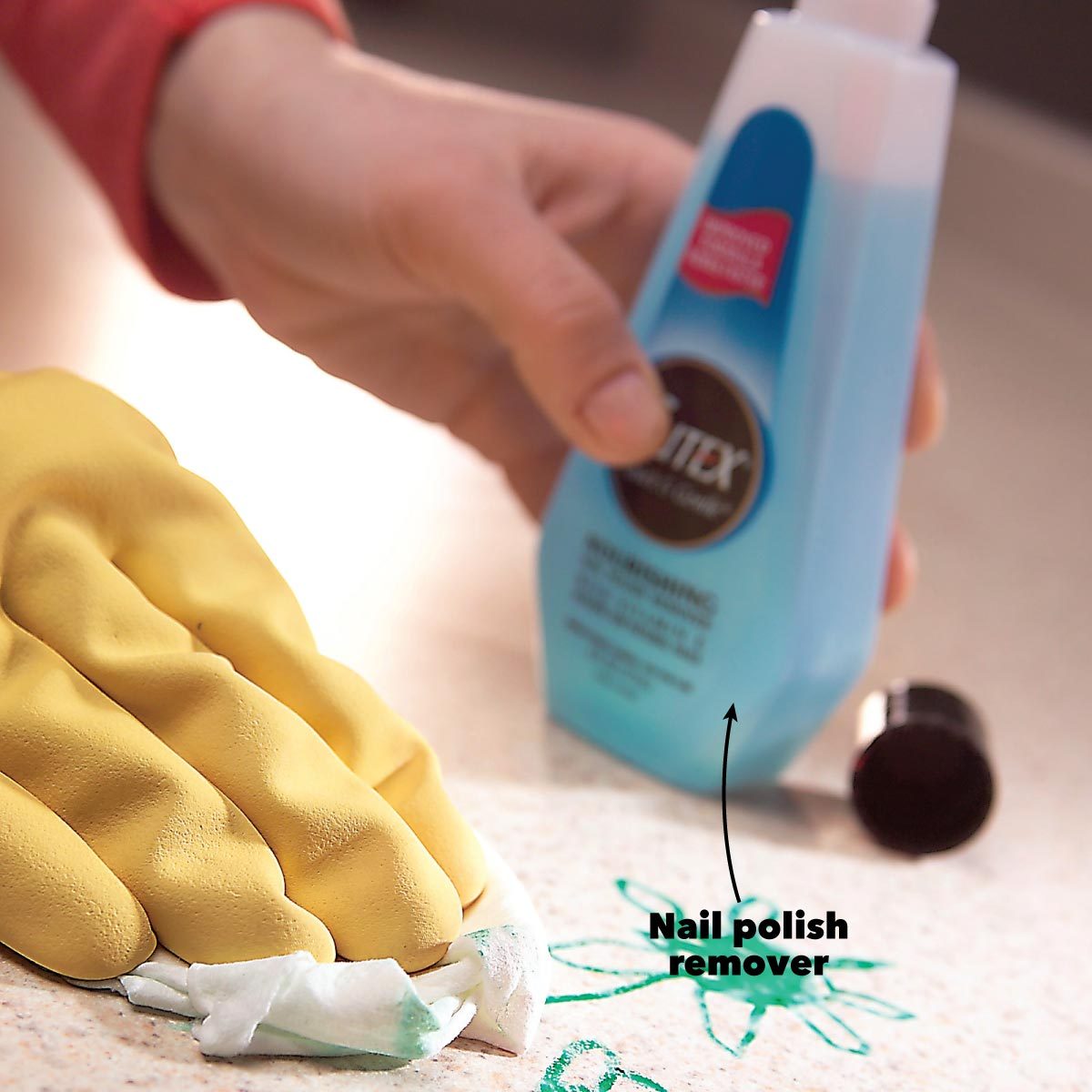 remove stains from countertops nail polish remover