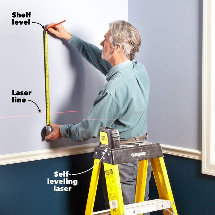 hanging shelves leveling with a laser