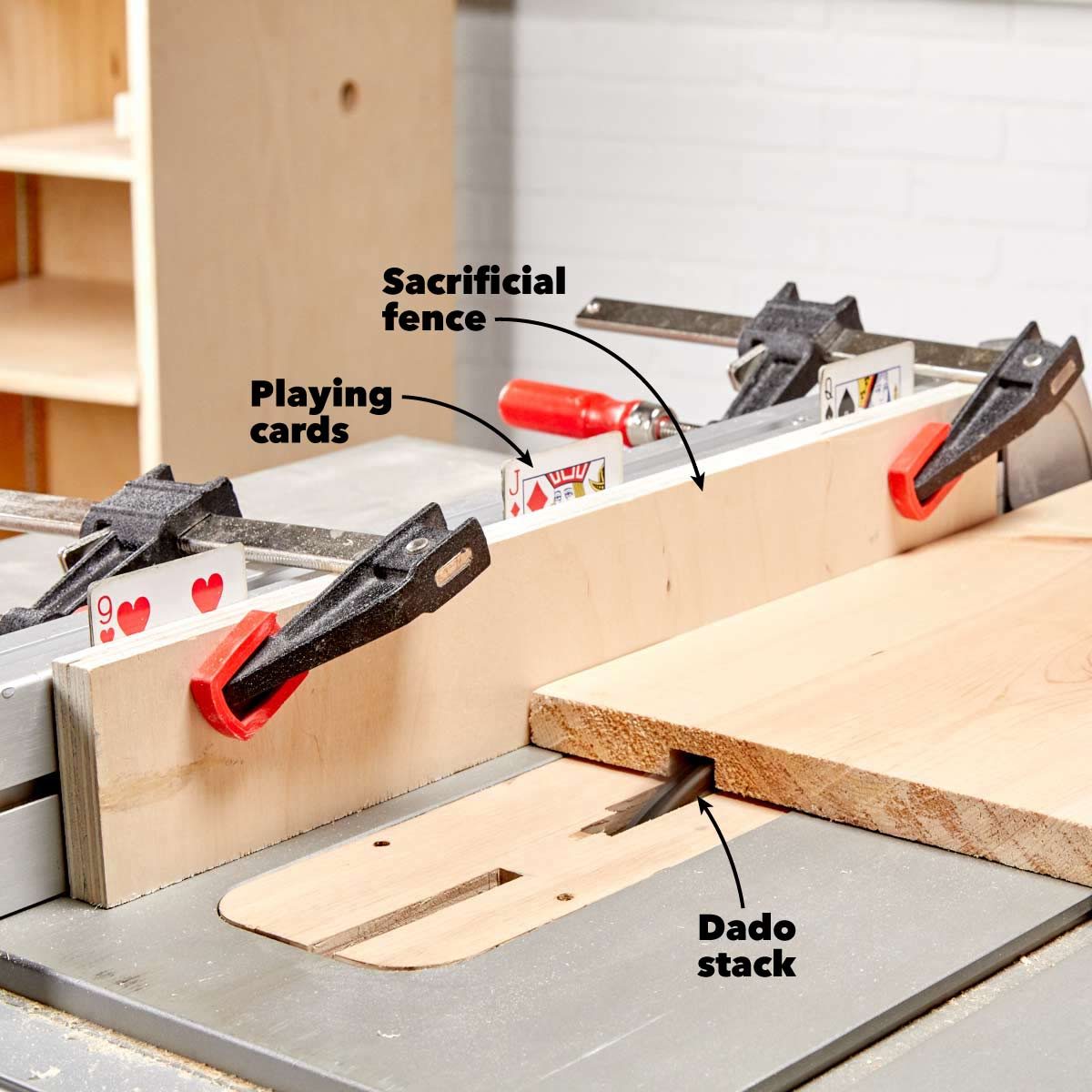 playing card adjustments table saw