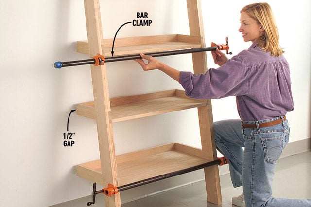 Clamp the unit until the glue dries To Build A Ladder Shelf