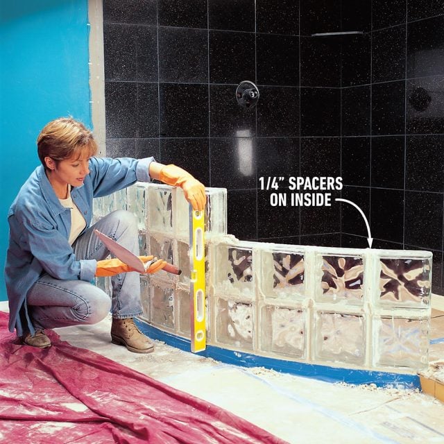 Building and tiling the base to install a glass block shower