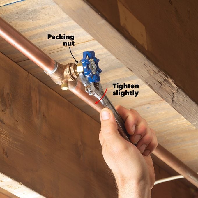 fix leaky water shutoff valve tighten packing nut