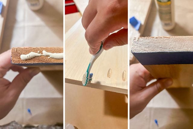 Applying the Glue on Wood with Brush
