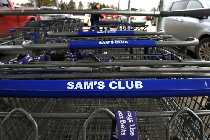Shopping carts in a corral in the parking lot of a Sam's Club store in Concord, N.H