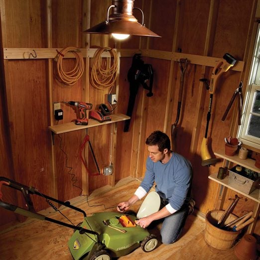 how to run electrical wire outside: ceiling light in a shed