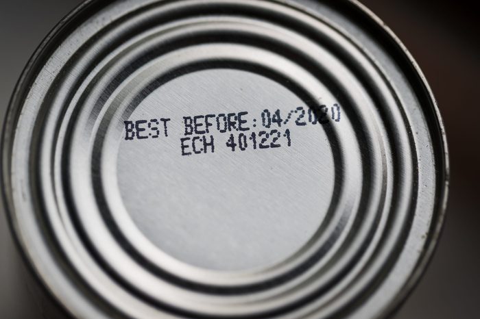 Close up of a can of food's best before date 