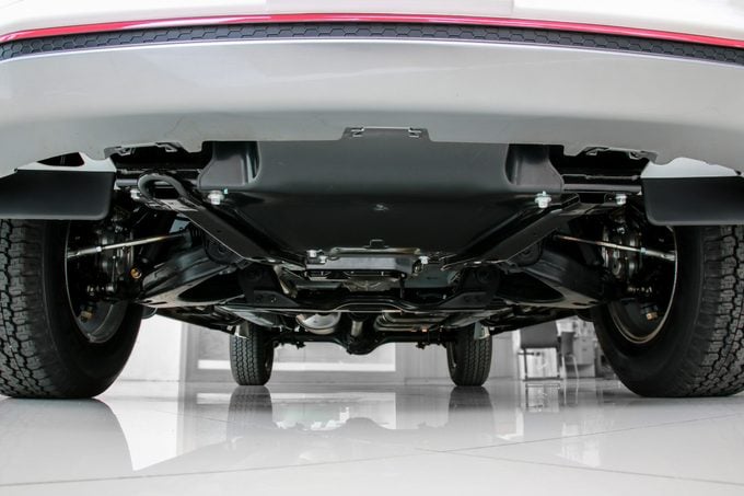 Bottom view of chassis and suspension car