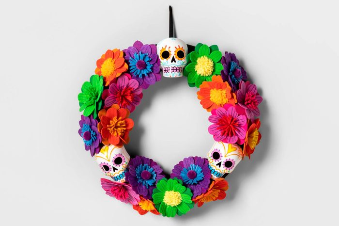 target spooky halloween decor decorations wreath day of the dead skulls flowers