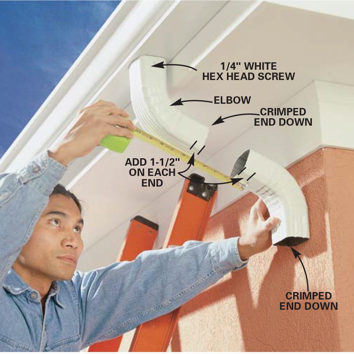 Attach elbows to the downspout