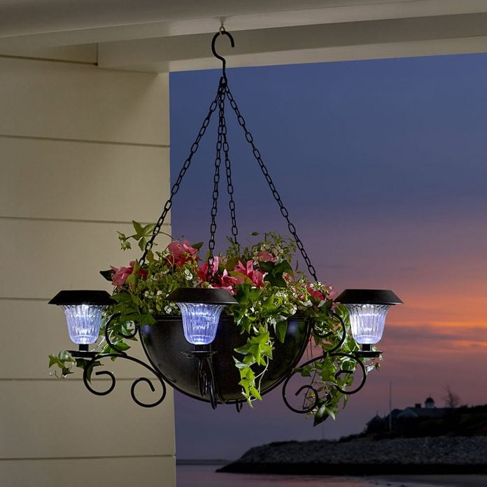 hanging outdoor solar chandelier and planter